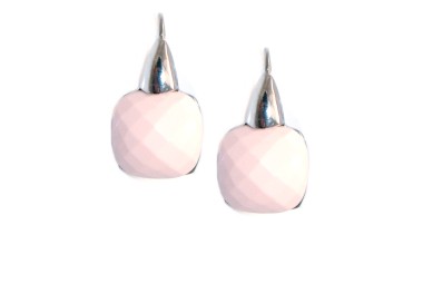 NSA|earrings silver 925 pink salmon stone faceted nun