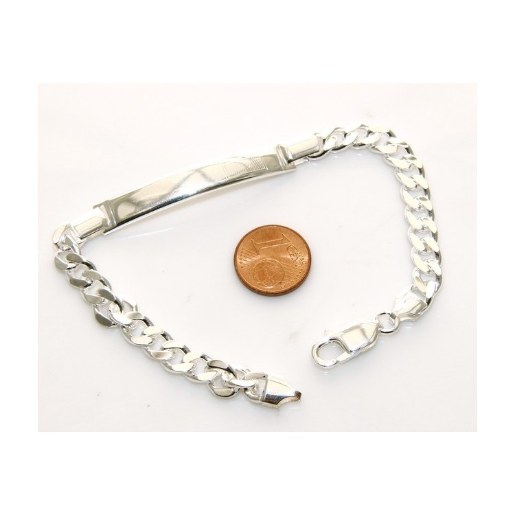 NSA|Bracciale uomo argento 925 massiccio catena grumetta targa rilievi 20,50 cm