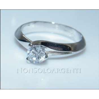 NSA|Argento 925 Italiano Rodiato : Anello Solitario con Zircone 5mm 0