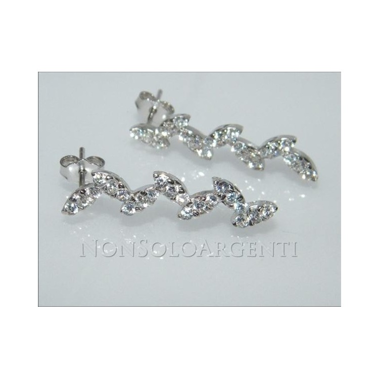 NSA|Argento 925 Italiano Rodiato : orecchini con pavè di zirconi taglio brillante su foglie