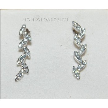NSA|Argento 925 Italiano Rodiato : orecchini con pavè di zirconi taglio brillante su foglie