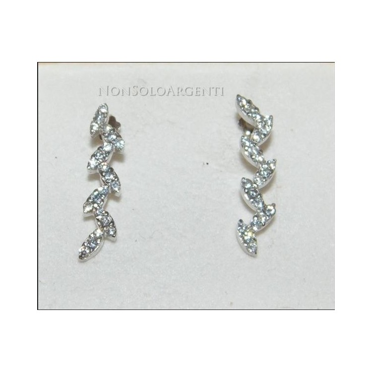 NSA|Argento 925 Italiano Rodiato : orecchini con pavè di zirconi taglio brillante su foglie