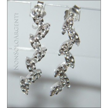 NSA|Argento 925 Italiano Rodiato : orecchini con pavè di zirconi taglio brillante su foglie