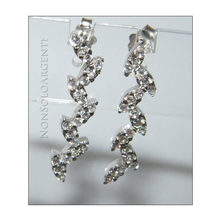 NSA|Argento 925 Italiano Rodiato : orecchini con pavè di zirconi taglio brillante su foglie