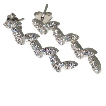 NSA|925 silver leaves earrings with white cubic zirconia pave woman