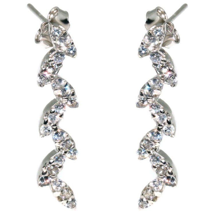 NSA|925 silver leaves earrings with white cubic zirconia pave woman