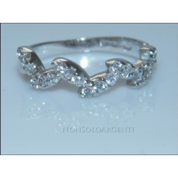NSA|Argento 925 Italiano Rodiato : Anello con pavè di zirconi taglio brillante su foglie