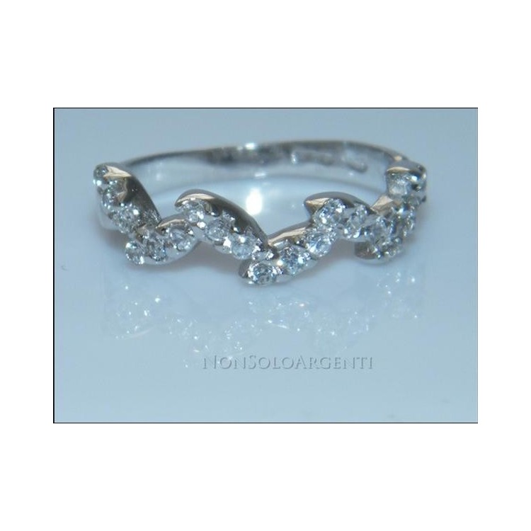 NSA|Argento 925 Italiano Rodiato : Anello con pavè di zirconi taglio brillante su foglie