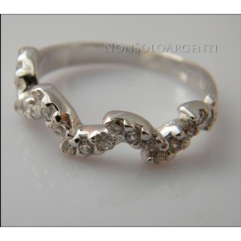 NSA|Argento 925 Italiano Rodiato : Anello con pavè di zirconi taglio brillante su foglie