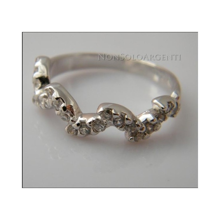 NSA|Argento 925 Italiano Rodiato : Anello con pavè di zirconi taglio brillante su foglie