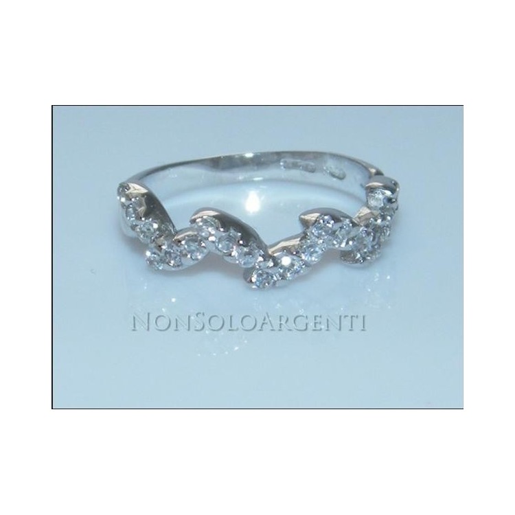 NSA|Argento 925 Italiano Rodiato : Anello con pavè di zirconi taglio brillante su foglie