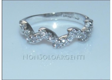 NSA|Argento 925 Italiano Rodiato : Anello con pavè di zirconi taglio brillante su foglie