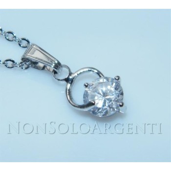 NSA|Bigiotteria : collana uomo o donna ciondolo pendente con zircone da 6mm Lamin ORO BIANCO 18k Gold PLATED