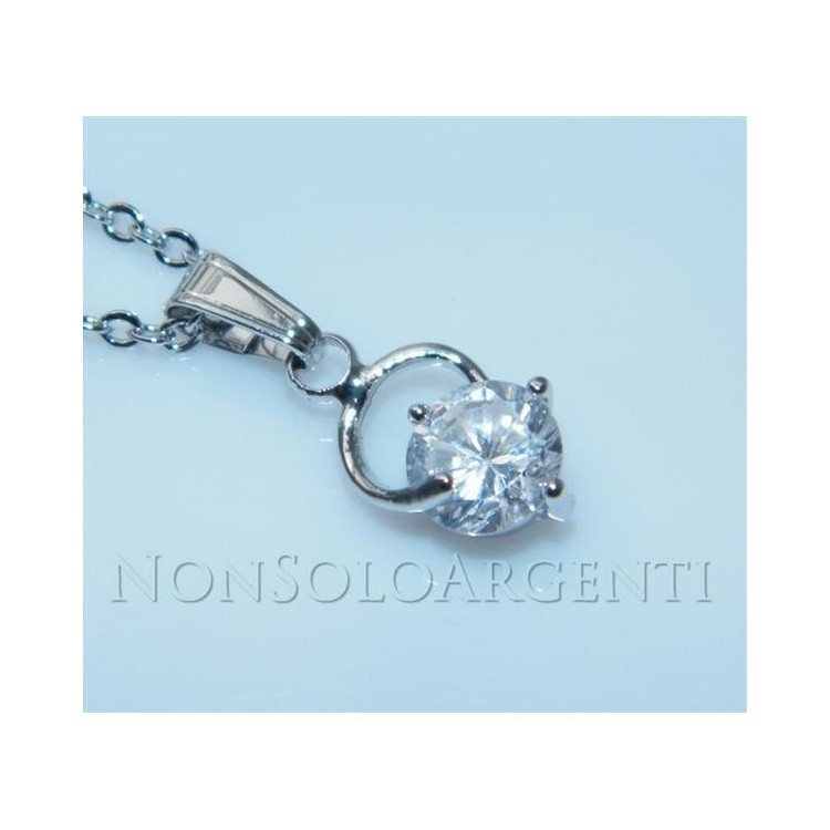 NSA|Bigiotteria : collana uomo o donna ciondolo pendente con zircone da 6mm Lamin ORO BIANCO 18k Gold PLATED