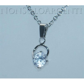NSA|Bigiotteria : collana uomo o donna ciondolo pendente con zircone da 6mm Lamin ORO BIANCO 18k Gold PLATED