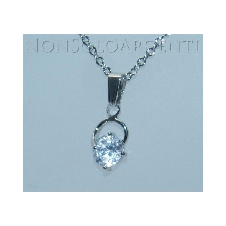 NSA|Bigiotteria : collana uomo o donna ciondolo pendente con zircone da 6mm Lamin ORO BIANCO 18k Gold PLATED