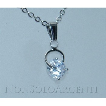 NSA|Bigiotteria : collana uomo o donna ciondolo pendente con zircone da 6mm Lamin ORO BIANCO 18k Gold PLATED