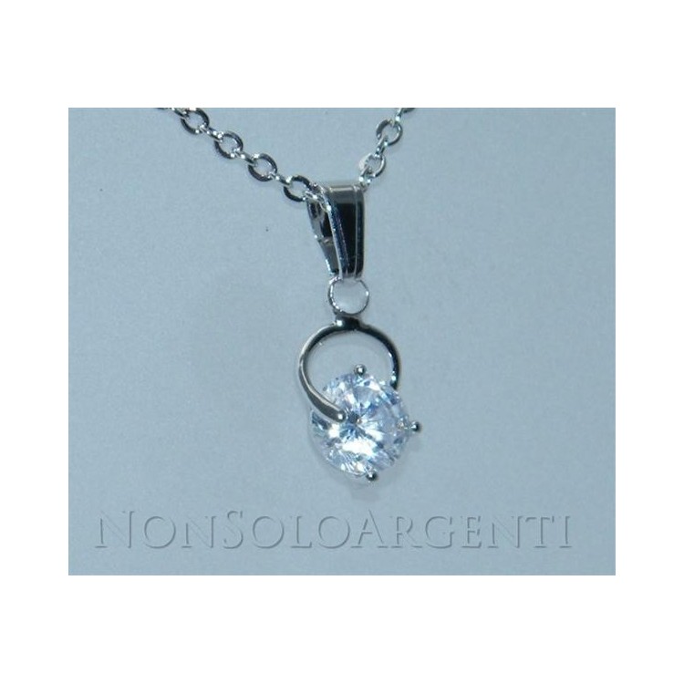 NSA|Bigiotteria : collana uomo o donna ciondolo pendente con zircone da 6mm Lamin ORO BIANCO 18k Gold PLATED