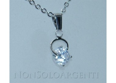 NSA|Bigiotteria : collana uomo o donna ciondolo pendente con zircone da 6mm Lamin ORO BIANCO 18k Gold PLATED