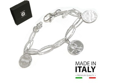 NSA|bracelet made entirely of 925 silver with double diamond chain and coin pendants (US cents)