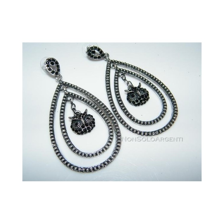 NSA|Bigiotteria : Orecchini colore Argento brunito con doppia goccia