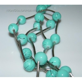 NSA|Bigiotteria : Collana girocollo mille fili perle faux turchese  ed elementi rigidi laminati argento