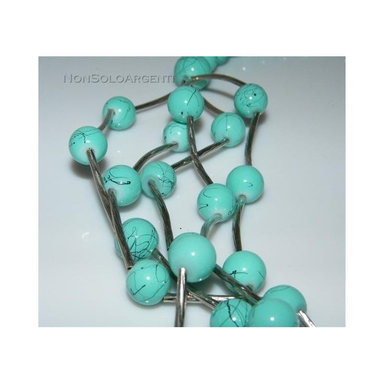 NSA|Bigiotteria : Collana girocollo mille fili perle faux turchese  ed elementi rigidi laminati argento