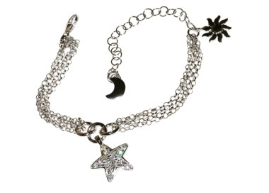 NSA|bracciale argento 925 charm sole luna stella con zirconi e ciondolo