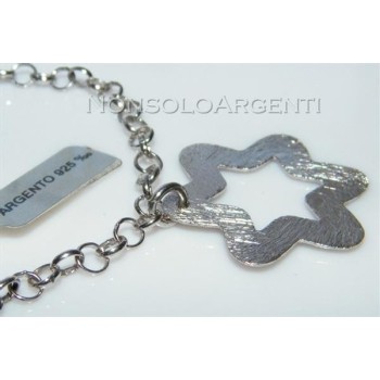NSA|Argento 925 : bracciale con catena  rolo'  ciondoli grandi stelle satinate