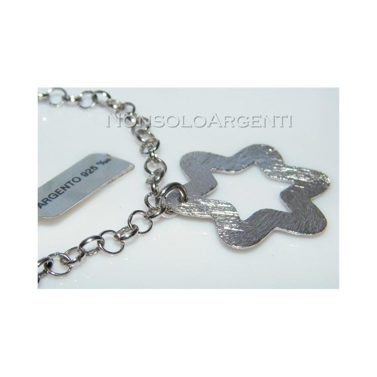 NSA|Argento 925 : bracciale con catena  rolo'  ciondoli grandi stelle satinate