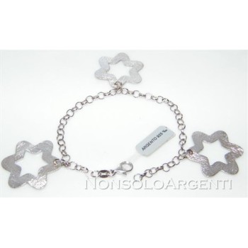 NSA|Argento 925 : bracciale con catena  rolo'  ciondoli grandi stelle satinate