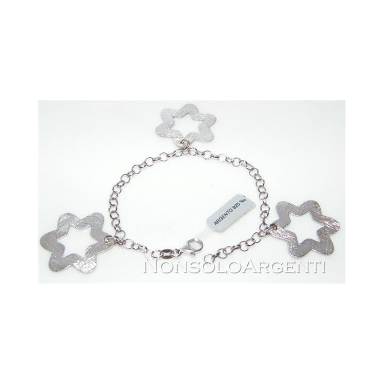 NSA|Argento 925 : bracciale con catena  rolo'  ciondoli grandi stelle satinate