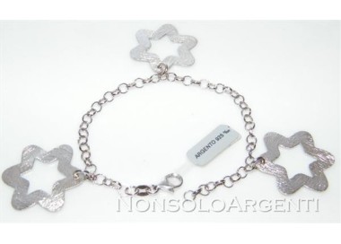 NSA|Argento 925 : bracciale con catena  rolo'  ciondoli grandi stelle satinate