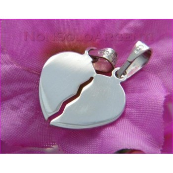 NSA|Ciondolo Argento 925 Rodiato : 2 CIONDOLI CUORE SPEZZATO PICCOLO o GRANDE