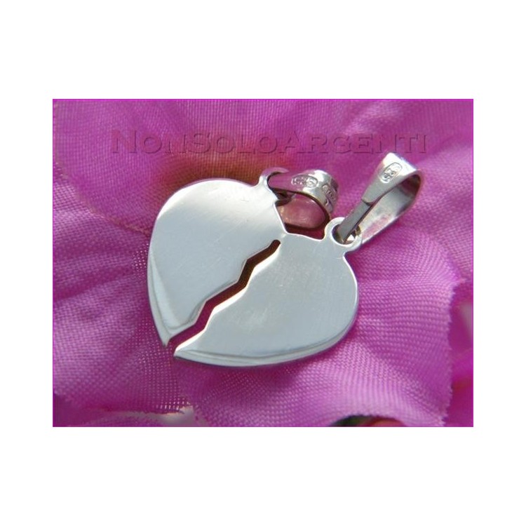 NSA|Ciondolo Argento 925 Rodiato : 2 CIONDOLI CUORE SPEZZATO PICCOLO o GRANDE