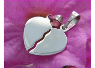 NSA|Ciondolo Argento 925 Rodiato : 2 CIONDOLI CUORE SPEZZATO PICCOLO o GRANDE