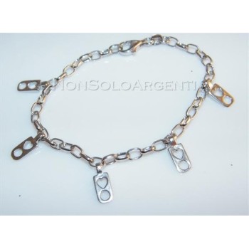 NSA|Argento 925 : bracciale con catena maglia ovale e ciondoli cuore e cerchio charme