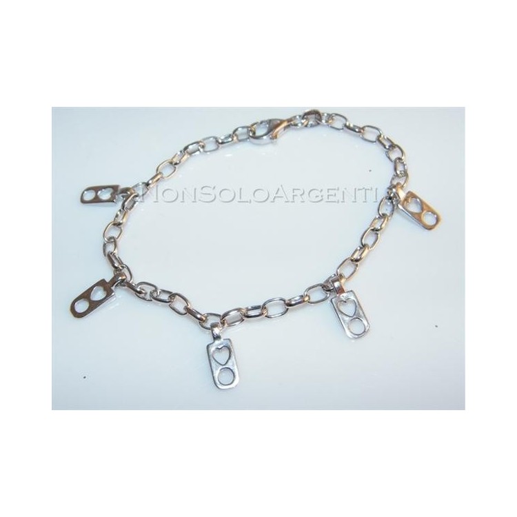 NSA|Argento 925 : bracciale con catena maglia ovale e ciondoli cuore e cerchio charme