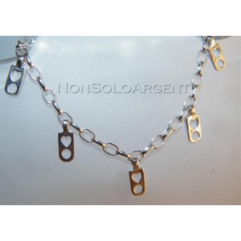 NSA|Argento 925 : bracciale con catena maglia ovale e ciondoli cuore e cerchio charme