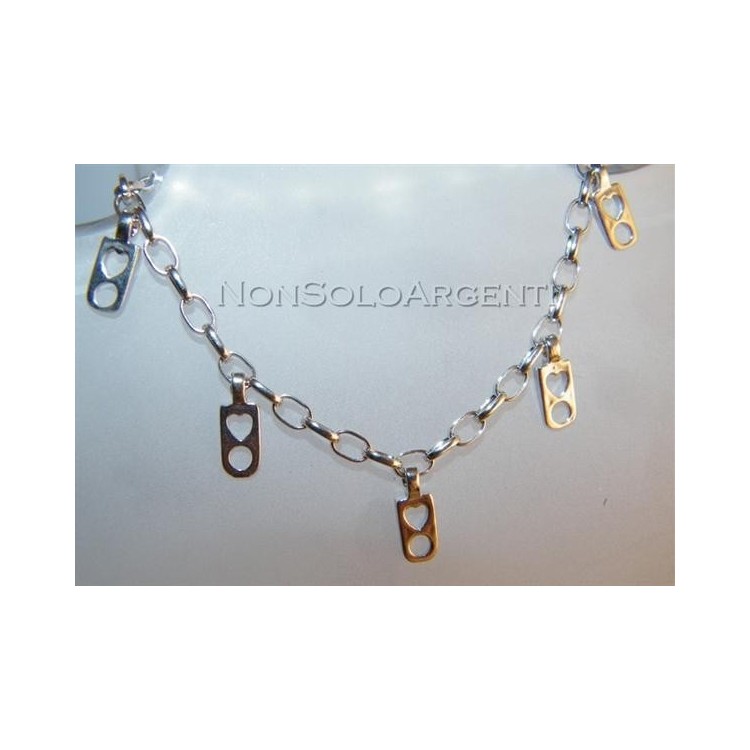 NSA|Argento 925 : bracciale con catena maglia ovale e ciondoli cuore e cerchio charme