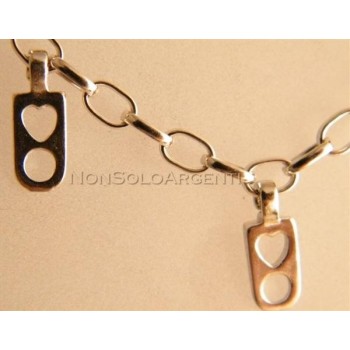 NSA|Argento 925 : bracciale con catena maglia ovale e ciondoli cuore e cerchio charme