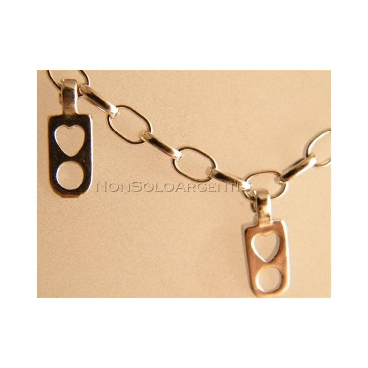 NSA|Argento 925 : bracciale con catena maglia ovale e ciondoli cuore e cerchio charme