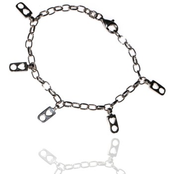 NSA|925 sterling silver bracelet chain oval links heart and circle charm pendants