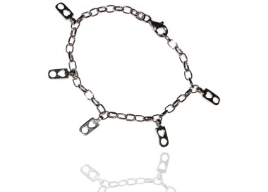 NSA|925 sterling silver bracelet chain oval links heart and circle charm pendants
