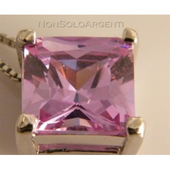 NSA|Argento 925 : Collana girocollo veneziana ciondolo punto luce carre' zircone lilla 10 mm