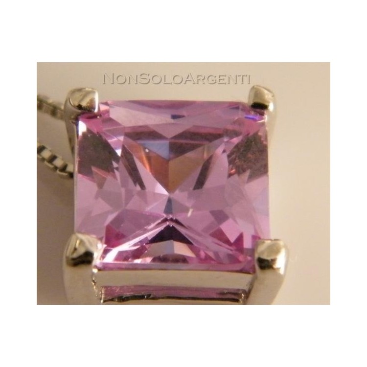 NSA|Argento 925 : Collana girocollo veneziana ciondolo punto luce carre' zircone lilla 10 mm