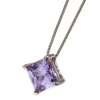 NSA|Collana argento 925 ciondolo punto luce carre' zircone viola grande 10mm girocollo