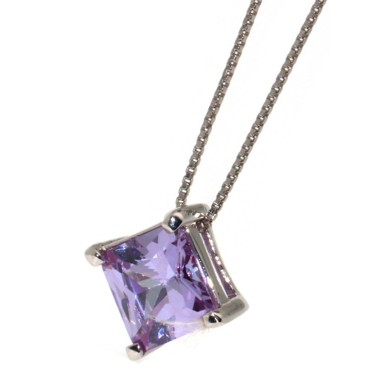 NSA|925 silver necklace purple square light point zircon 10mm carrè large choker