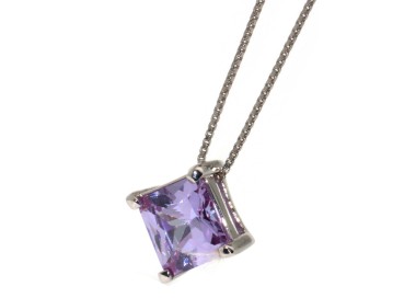 NSA|925 silver necklace purple square light point zircon 10mm carrè large choker