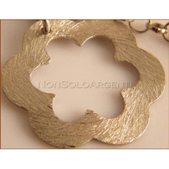 NSA|Argento 925 : bracciale con catena  rolo'  grandi fiori satinati e agata corniola